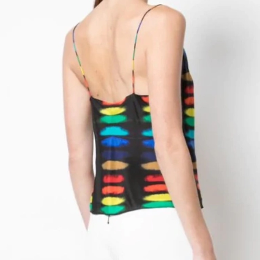 Alice + Olivia Harmon Silk Rainbow Stripe Tank Top Cowl Neck - Picture 3 of 16